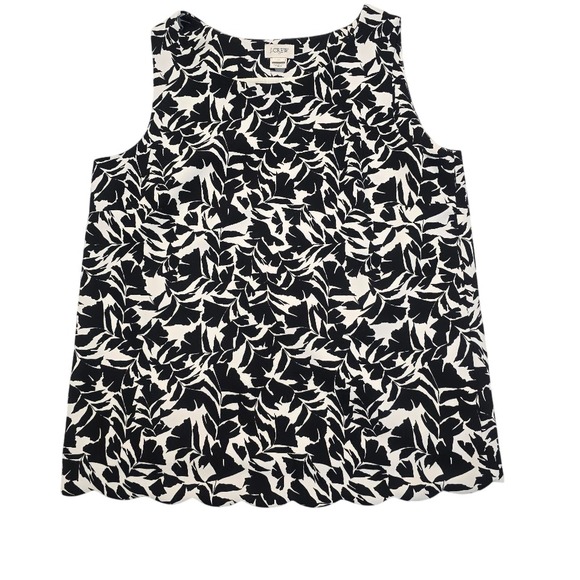 J. Crew Womens Abstract Botanical Sleeveless Top XS Scalloped Hem Overlap‎ Back - Picture 1 of 11